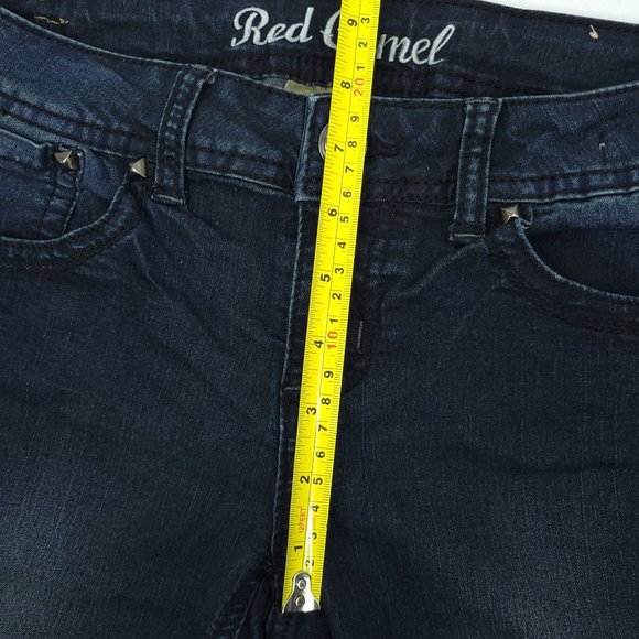 Red Camel Skinny Jeans Women Juniors Sz 7 Stretch Dark Wash Denim Low Rise Studs - Picture 9 of 14